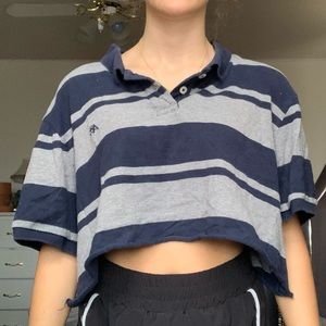 Grey and blue stripped polo